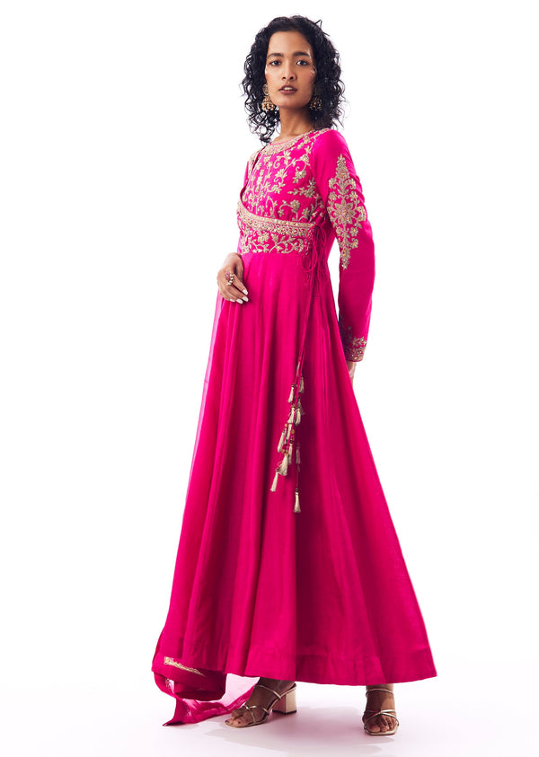 Pink Angarkha Anarkali With Zari And Sequin Detailing