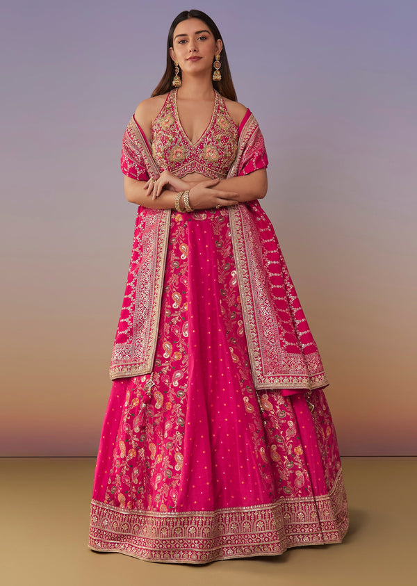 Pink Banarasi Silk And Bridesmaid Lehengas