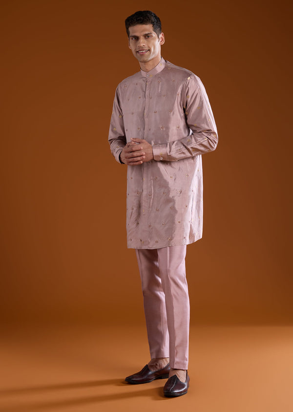 Pink Banarasi Silk Cutdana Work Kurta Pant Set