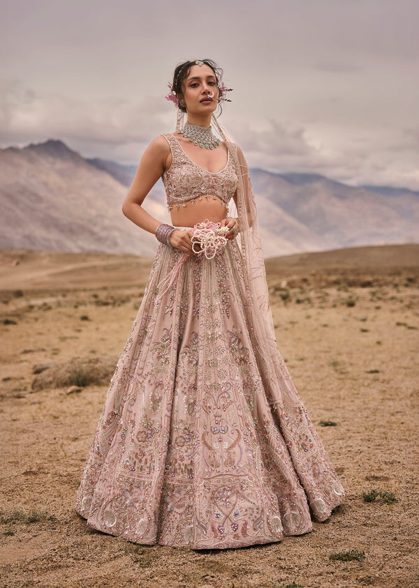 Pink Bridal Lehenga With 3D Embroidery