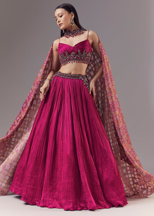 Pink Bridesmaid Lehenga Set with Ruched and Tassel Detail
