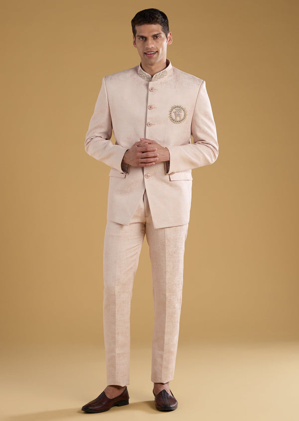 Pink Button Front Jodhpuri and Pant Set