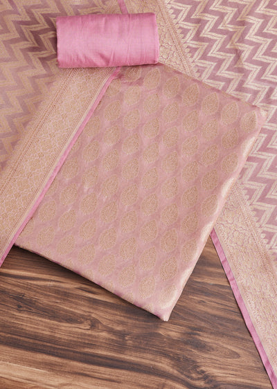 Pink Chanderi Unstitched Suit With Dupatta