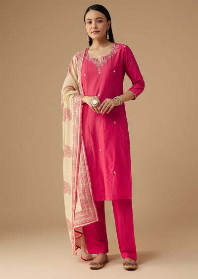 Pink Cotton Silk Gota Work Kurta Set