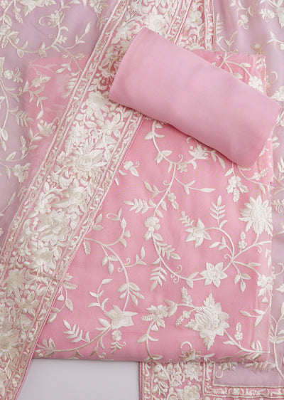 Pink Georgette Resham Thread Work Unstitched Suit Set