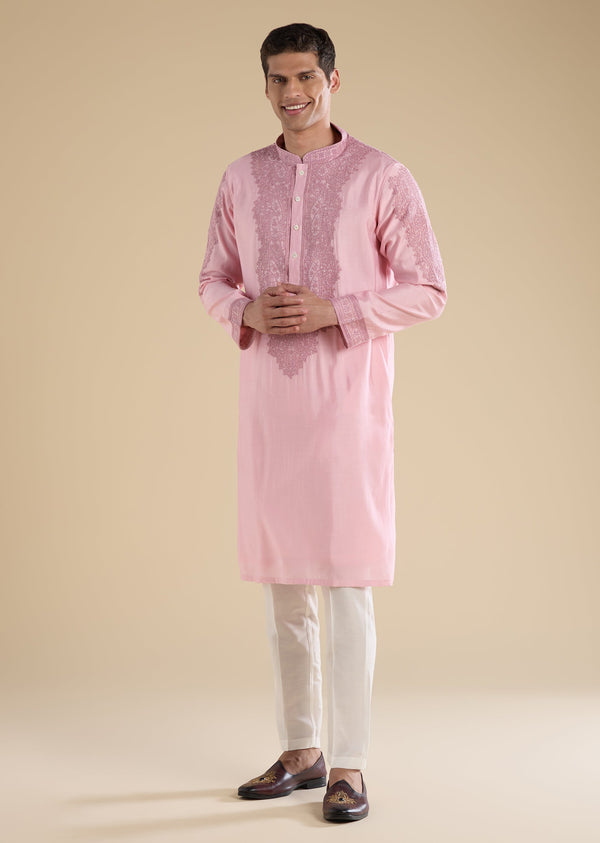 Pink Gujarati Handwork Chanderi Kurta Set