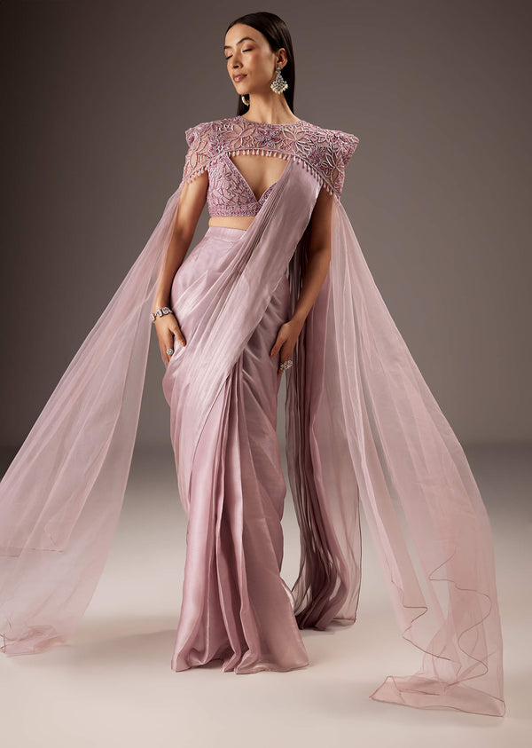 Pink Organza Saree With Heavy Embroidery