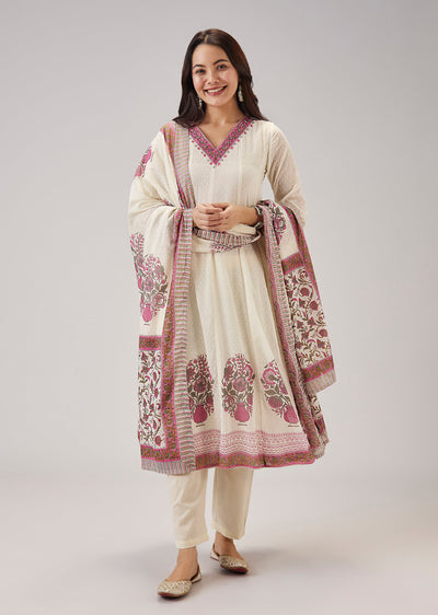 Pink Printed Anarkali With Cut Dana Work
