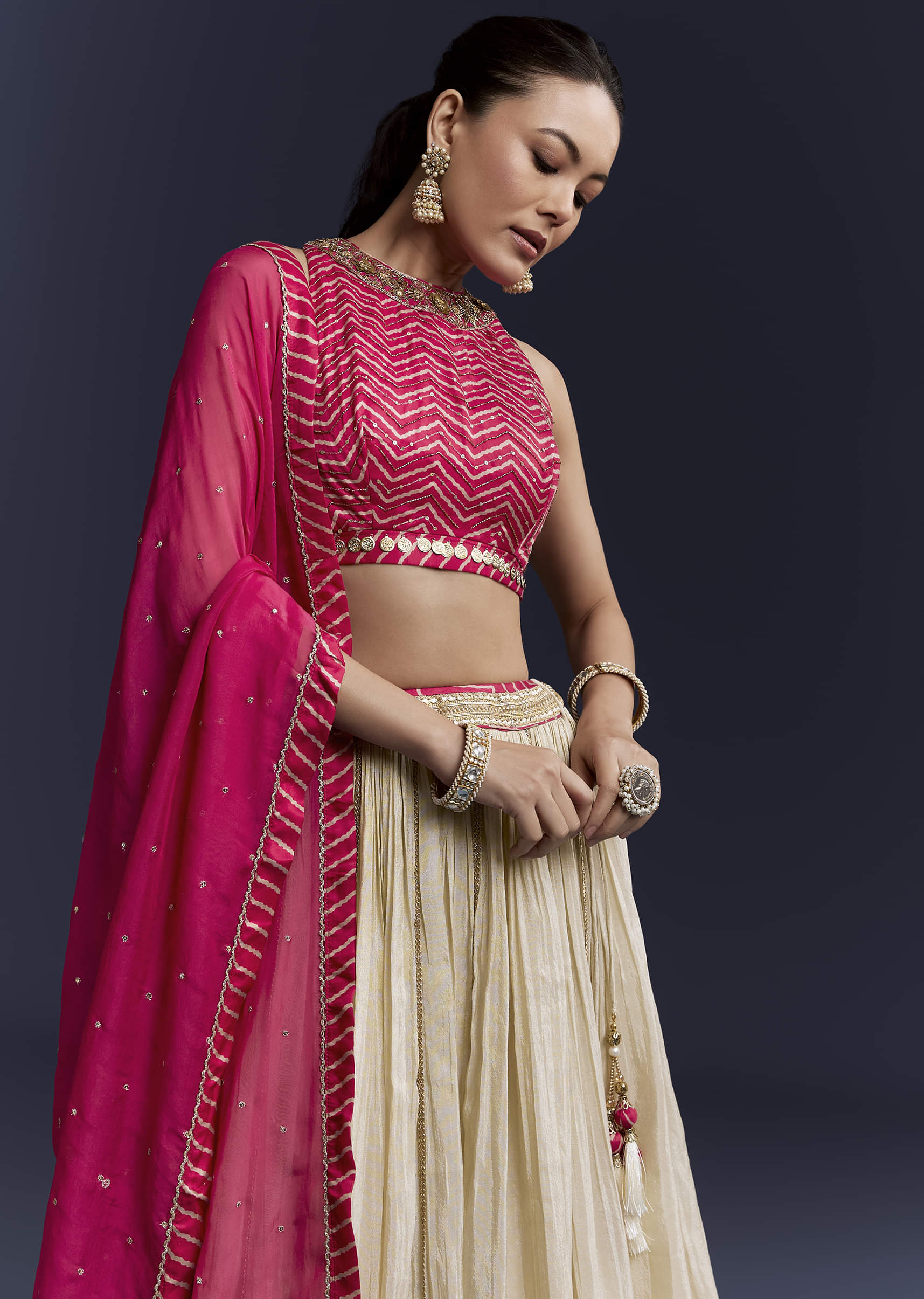 pink-satin-bridesmaid-lehenga-with-hand-dyed-chevron-print-choli-sg345077-5.jpg