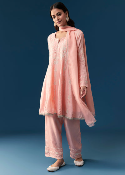 Pink Silk Anarkali Suit With Thread Work Detail