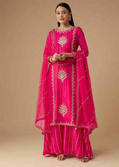 Pink Silk Embroidered Kurta And Palazzo Set