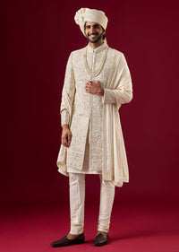Pink Silk Sherwani Set With Zardosi Bead Work