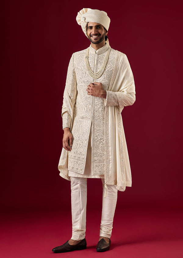 Pink Silk Sherwani Set With Zardosi Bead Work