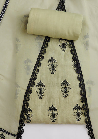 Pista Green Cotton Printed Unstitched Suit Set With Dupatta