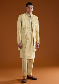 Pista Green Silk Indowestern Kurta Set with Resham Work