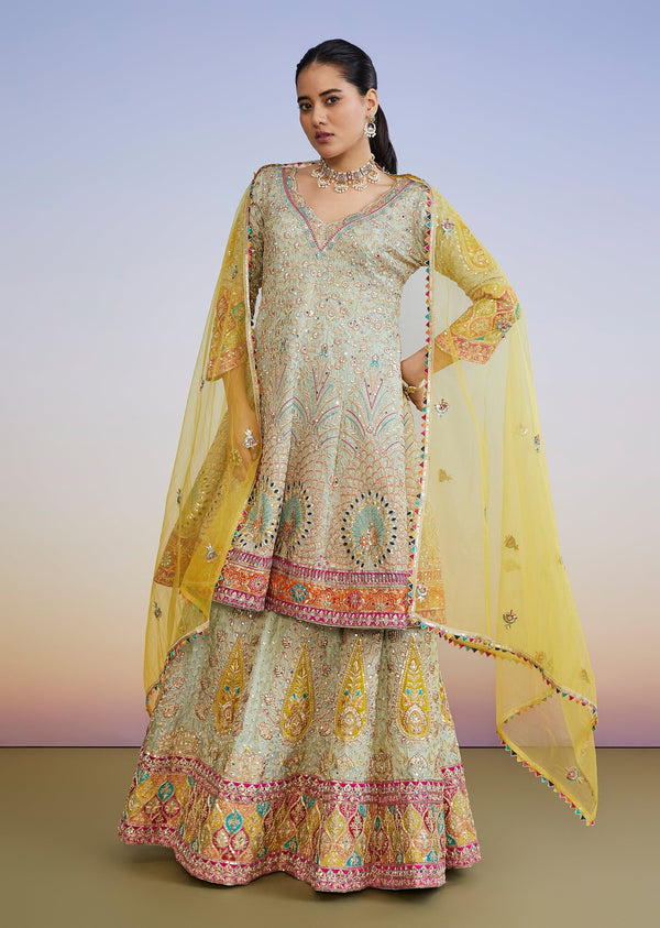 Pista Green Traditional Lehenga With Zari Mirror Sequin Detailing