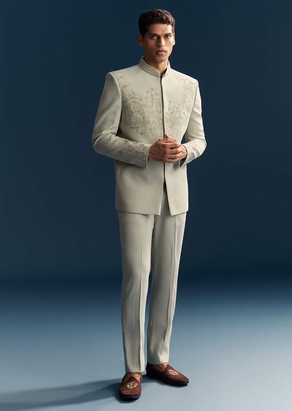 Pista Green Jodhpuri Suit For Men With Beads And Resham Embroidery