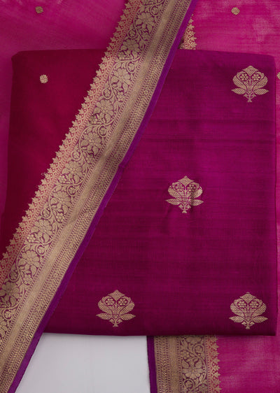 Purple Banarasi Silk Unstitched Suit Set With Dupatta