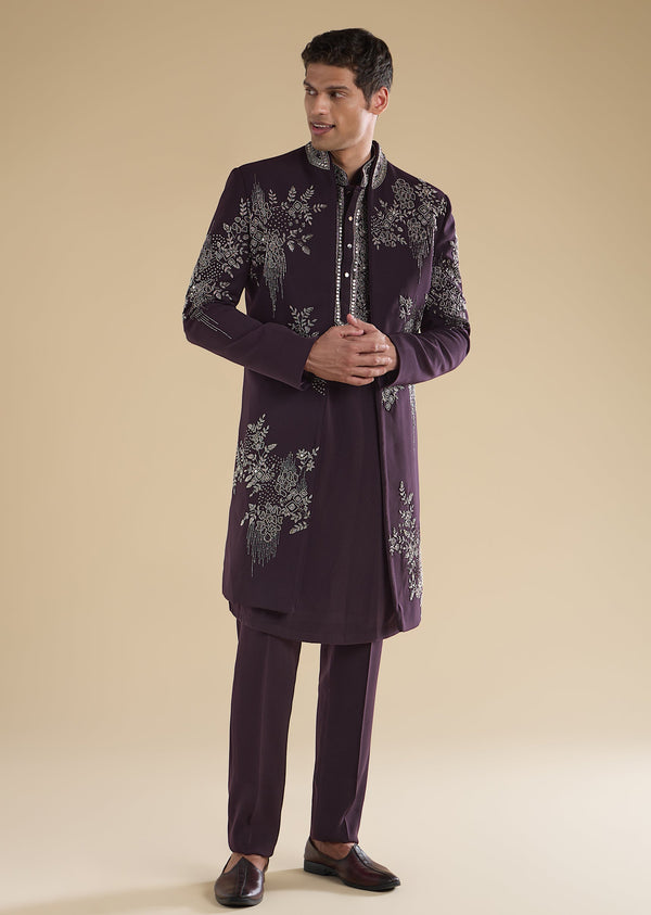 Purple Embellished Indo Western Kurta Set