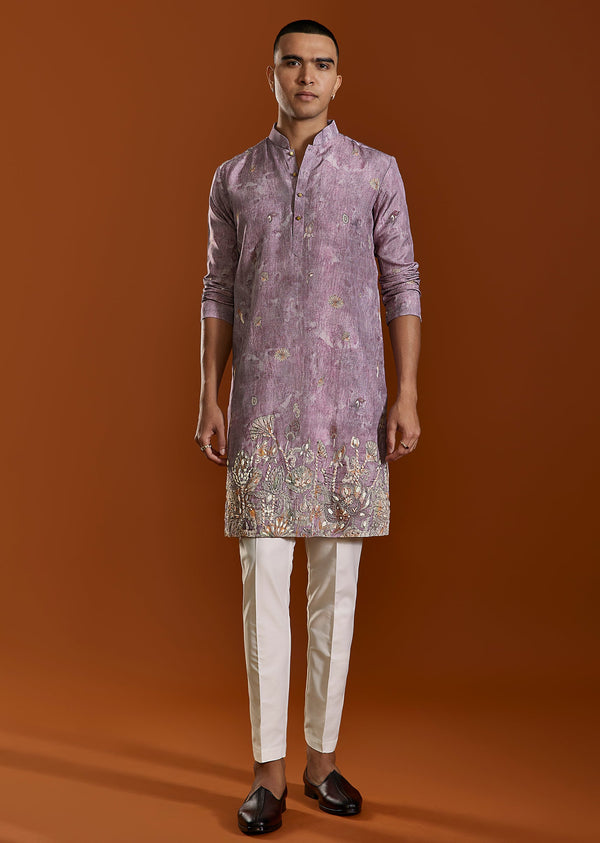 Purple Embroidered Viscose Kurta Set