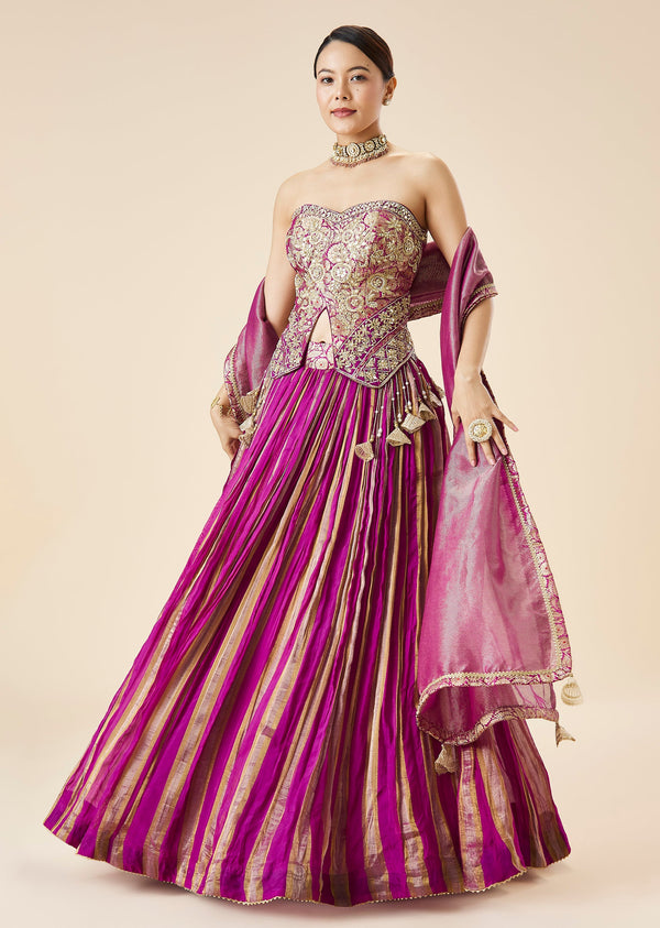 Purple Embroidered Fusion Lehenga Set