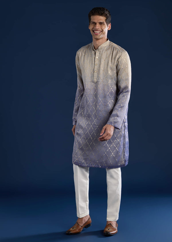 Purple Ombre Foil Print Kurta And Pant Set