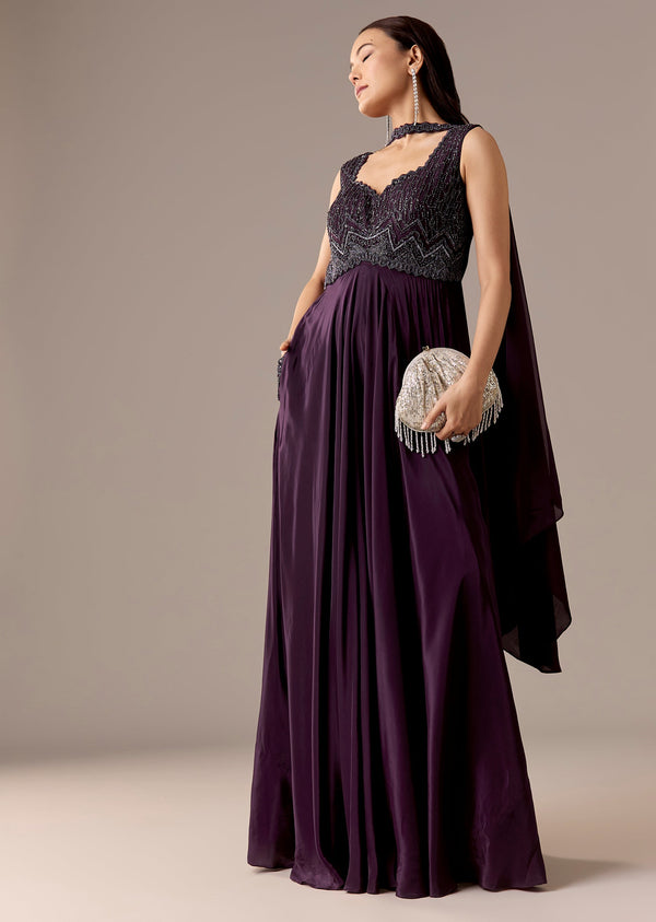 Purple Sequin Jumpsuit With Dupatta