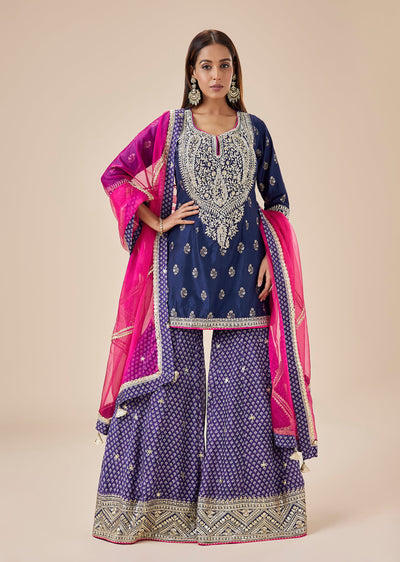 Purple Sharara Suit Set With Contrasting Dupatta