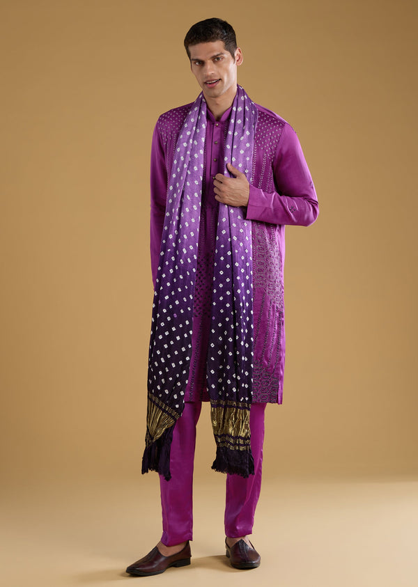 Purple Hand Embroidered Silk Kurta Pant Set