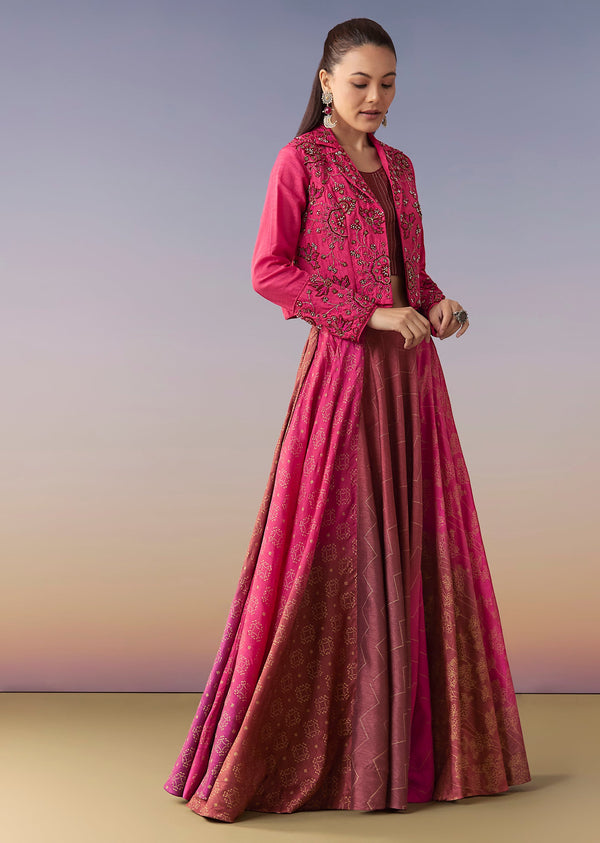 Rani Pink Floral Jacket Skirt Set