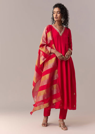 Rani Pink Gotta & Zardosi Anarkali Set With Dupatta