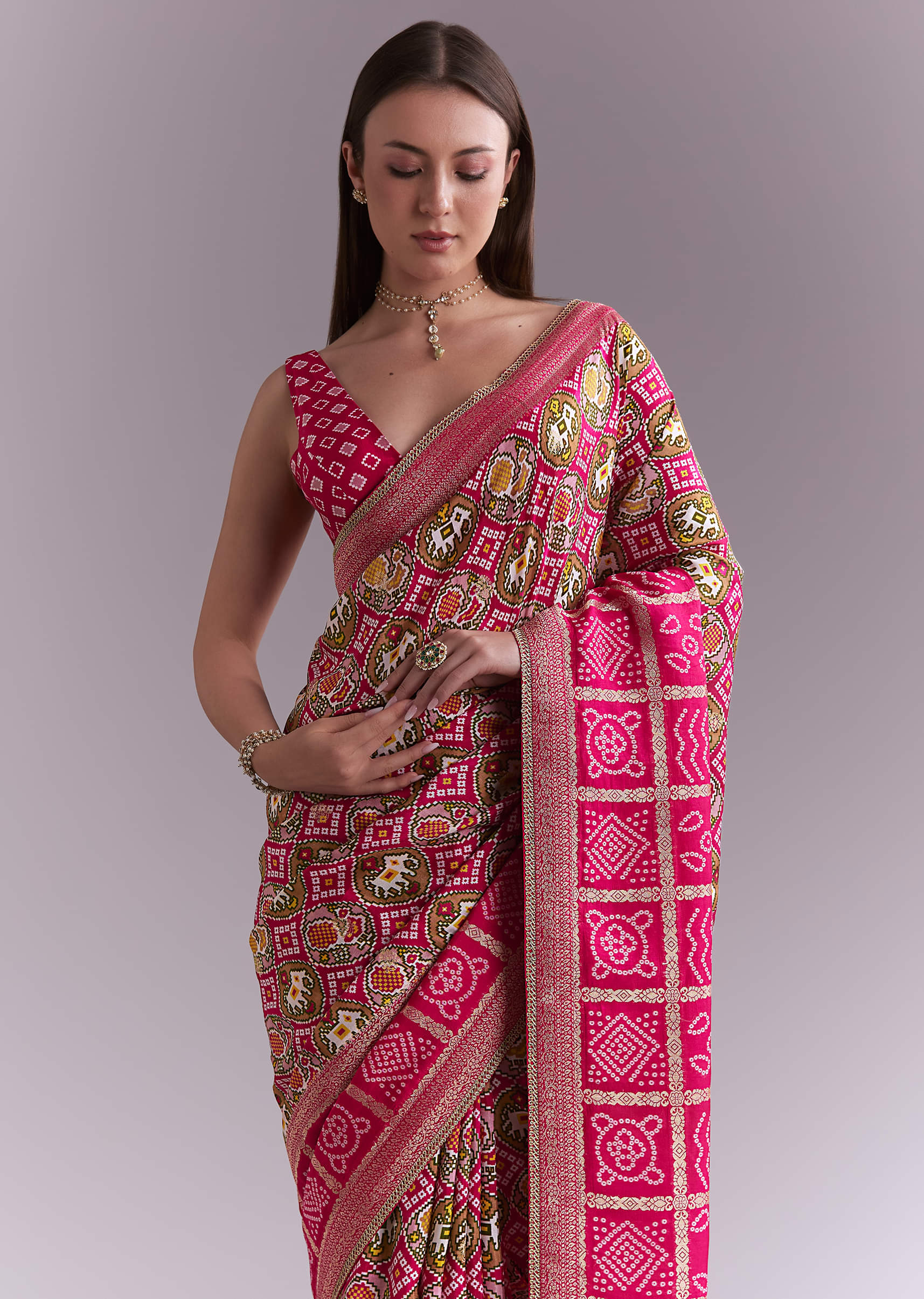 rani-pink-silk-saree-with-bandhani-work-and-elephant-motifs-sg351925-5.jpg
