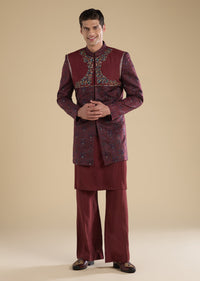 Red Embellished Indo Western Set With Kurta And Pants
