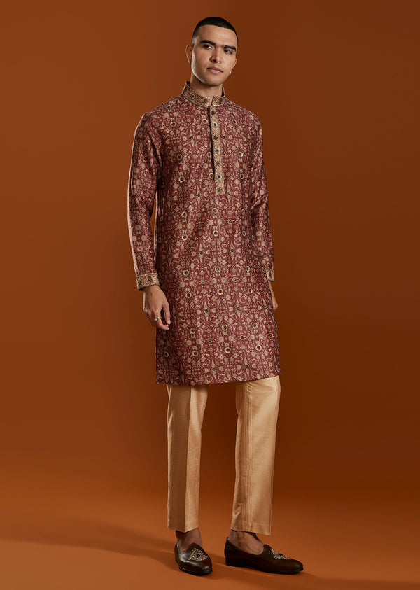 Red Embroidered Kurta Set