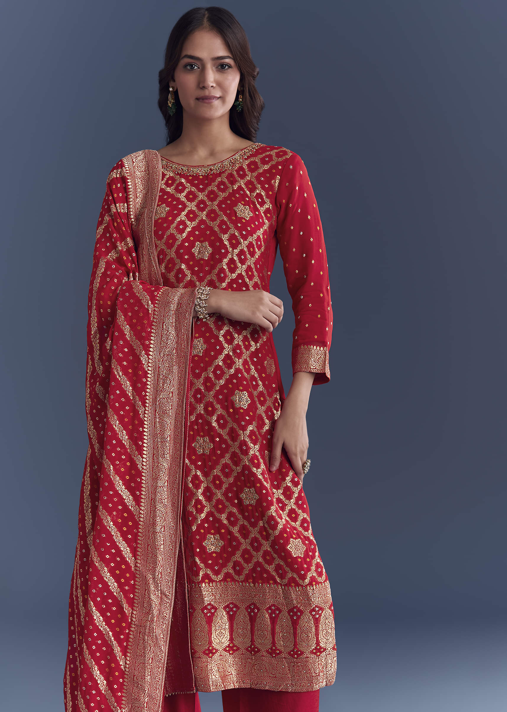 red-georgette-kurta-set-with-bandhani-print-and-jacquard-weave-sg342031-4.jpg