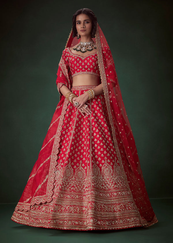 Red Sequin Embellished Bridal Lehenga Set