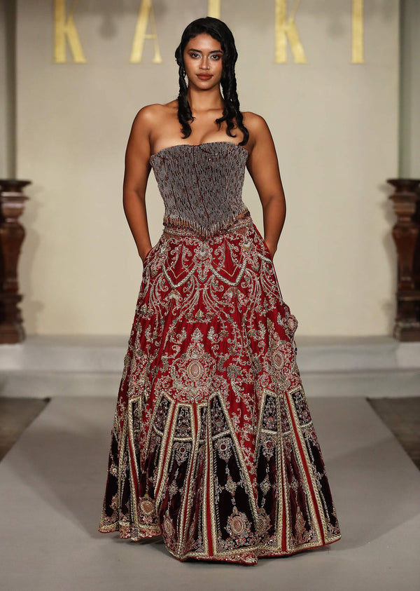 Red Silk Bridal Lehenga With Zardosi And Sequins Hand Work
