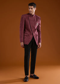 Red Zardozi Work Velvet Jodhpuri and Pant Set