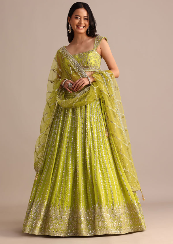 Light Green Embroidered Silk Lehenga Choli With Dupatta