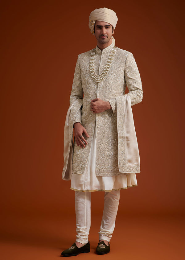 Faun Sherwani Set With Dori And Resham Work