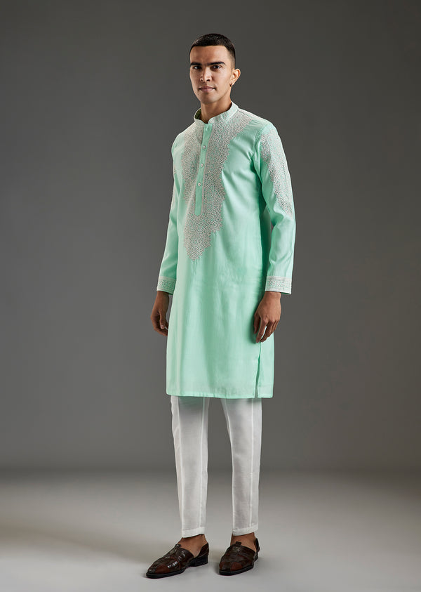 Green Gujarati Handwork Chanderi Kurta Set