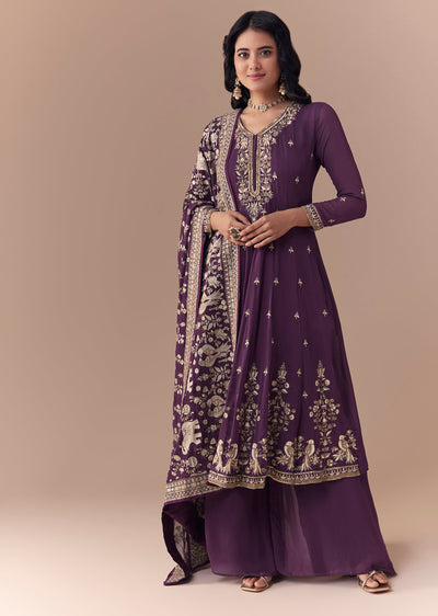 Purple Sequin Embellished Georgette Anarkali Set