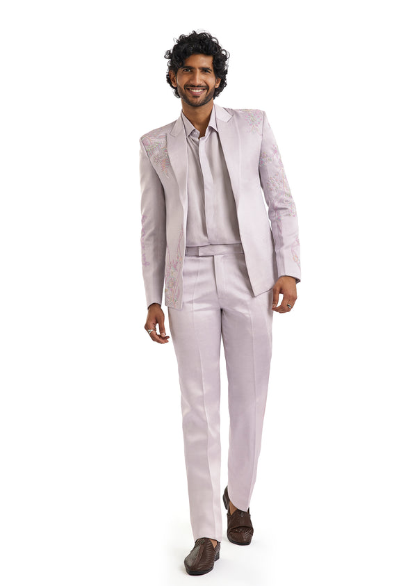 Lavender Embroidered Blazer Set