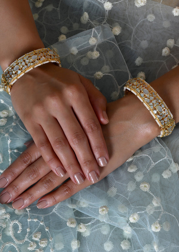 Classic White Kundan Bangles
