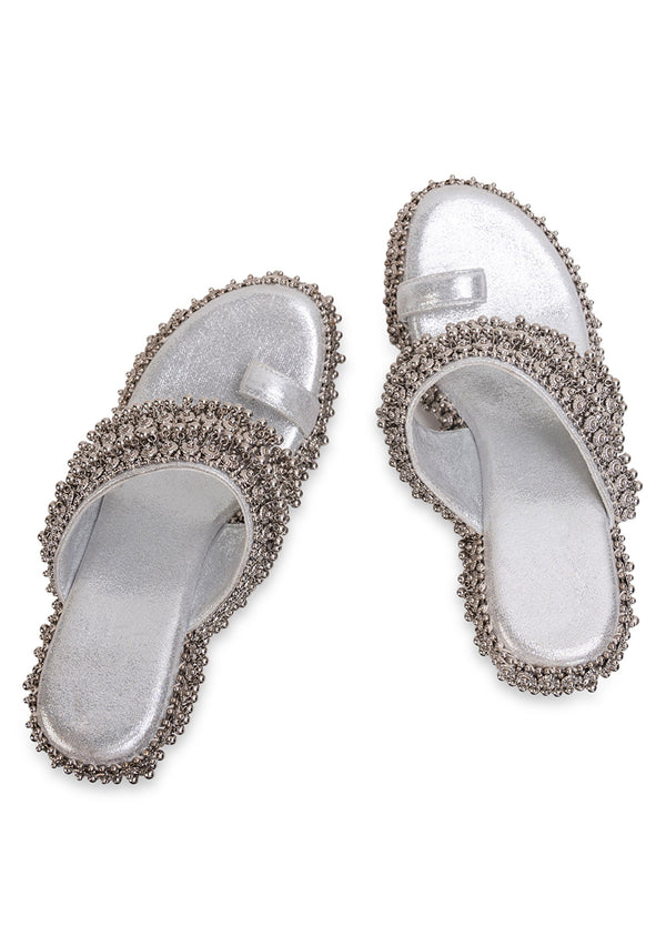 Silver Embellished Wedges