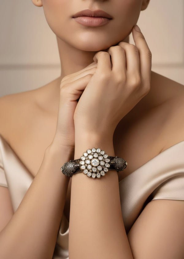 Silver Plated Black Zircon Kadas