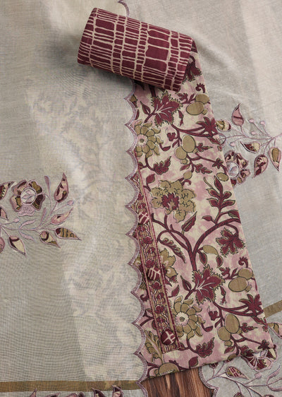 Soft Pink Cotton Printed Unstitched Suit Set