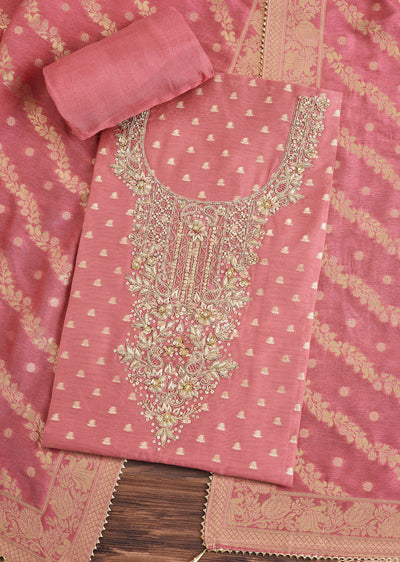 Soft Pink Embroidered Chanderi Suit