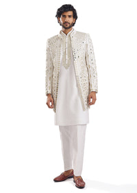 Sunshine Yellow Thread Mirror Groomsman Sherwani