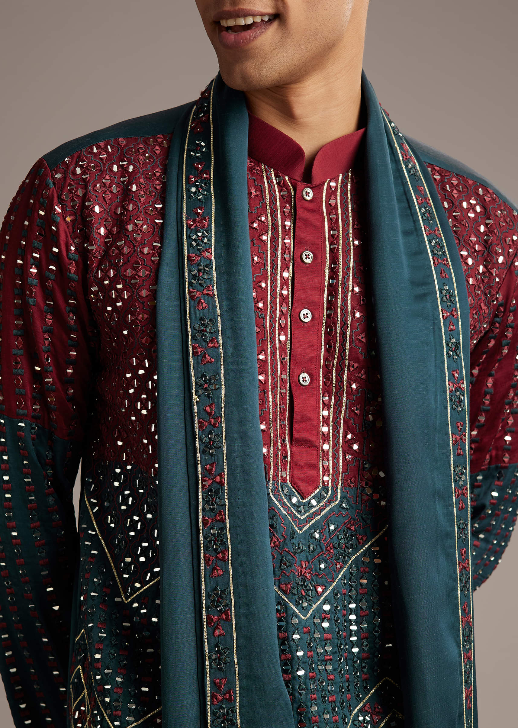 teal-linen-kurta-set-for-men-with-mirror-work-sg321580-2.jpg